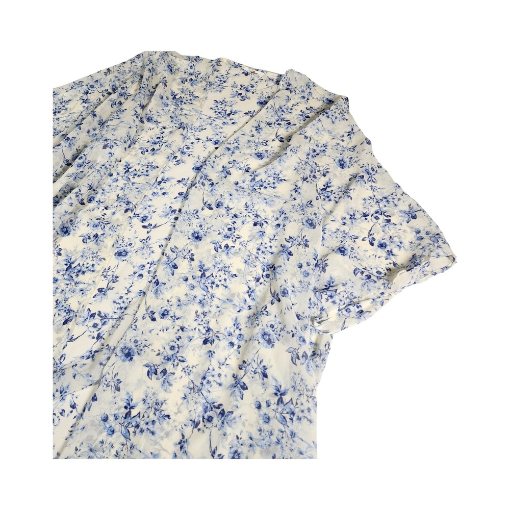 GeeGee White Blue‎ Floral Sheer Kimono Cardigan Lightweight Boho Vacation Large - Picture 7 of 10